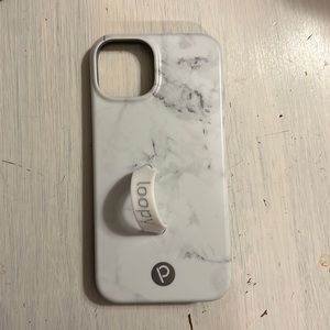 iPhone 13 gray and white marble loopy case